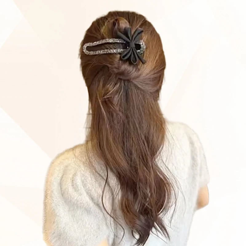 Funkelnde, Elegante Haarspange Mit Schwarzer Schleife
