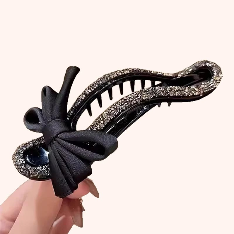 Funkelnde, Elegante Haarspange Mit Schwarzer Schleife