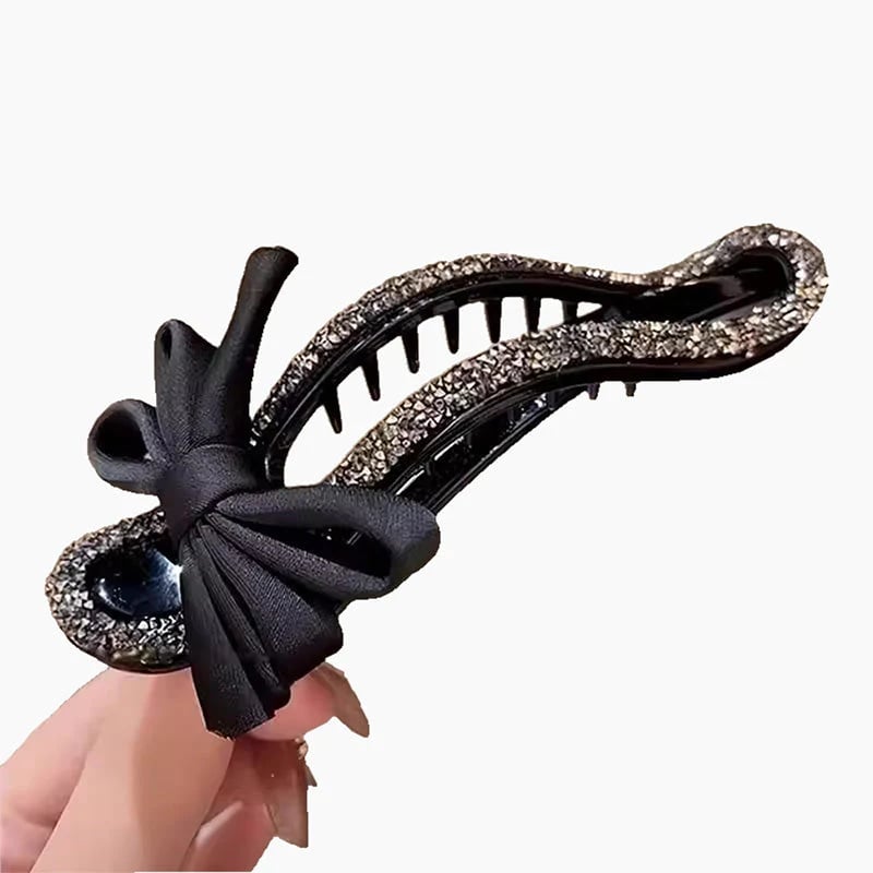 Funkelnde, Elegante Haarspange Mit Schwarzer Schleife