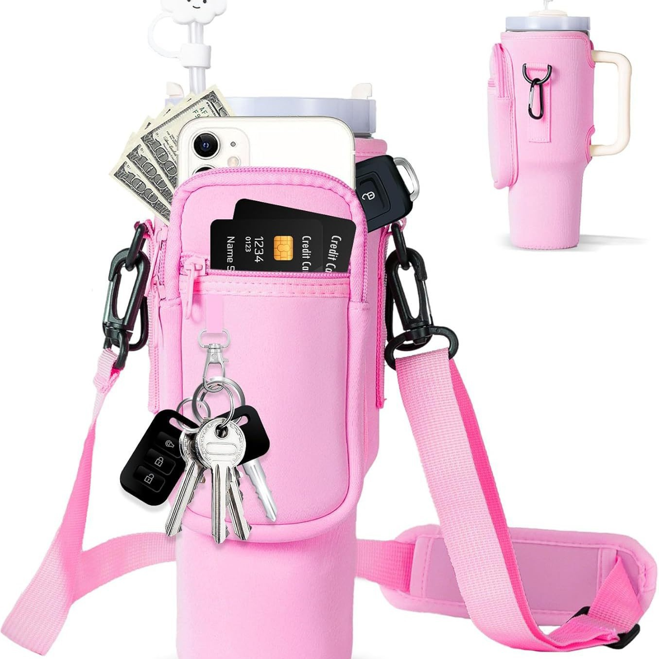 Verstellbare Umhängetasche mit Thermosbecherhalter für 40 oz