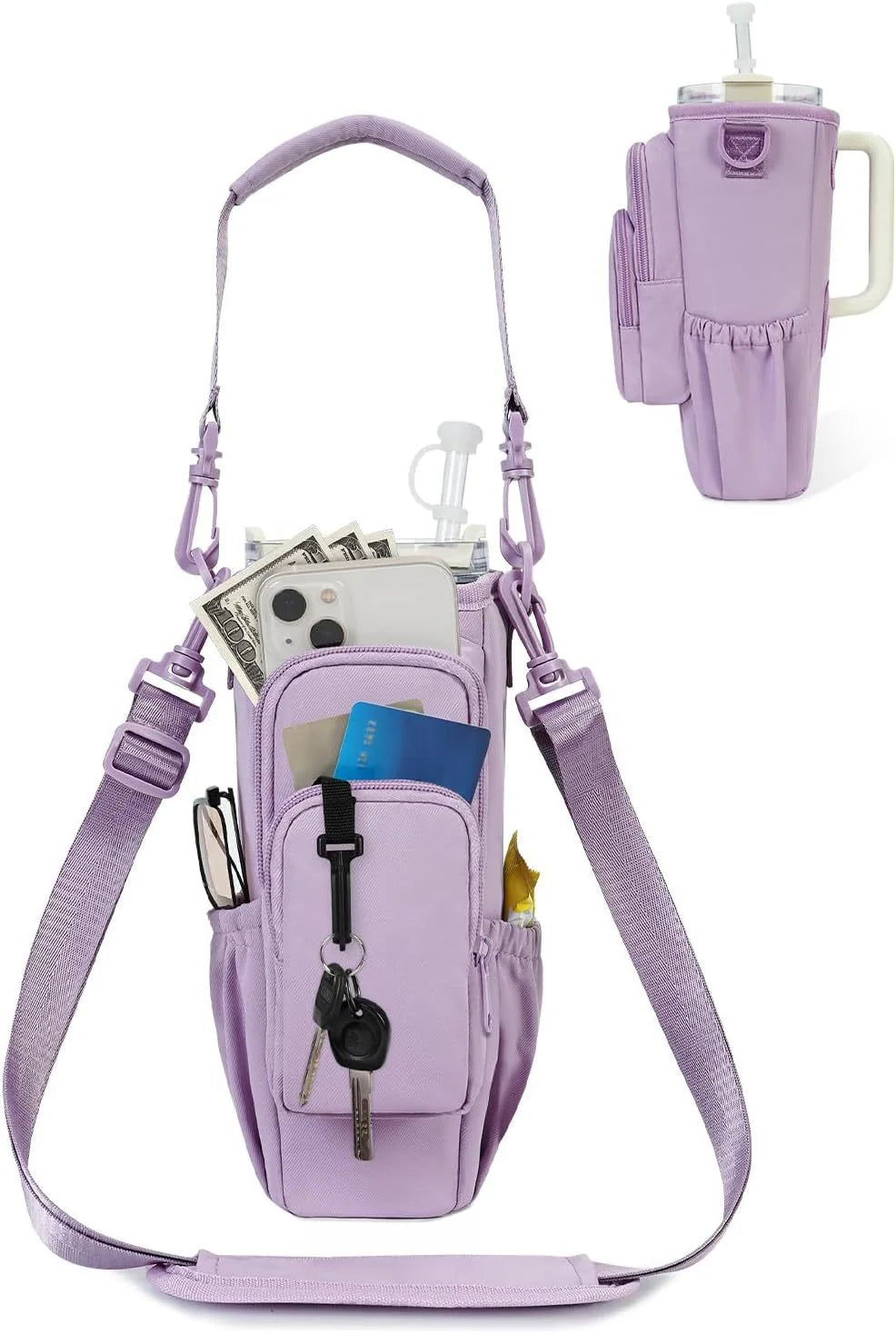 Verstellbare Umhängetasche mit Thermosbecherhalter für 40 oz