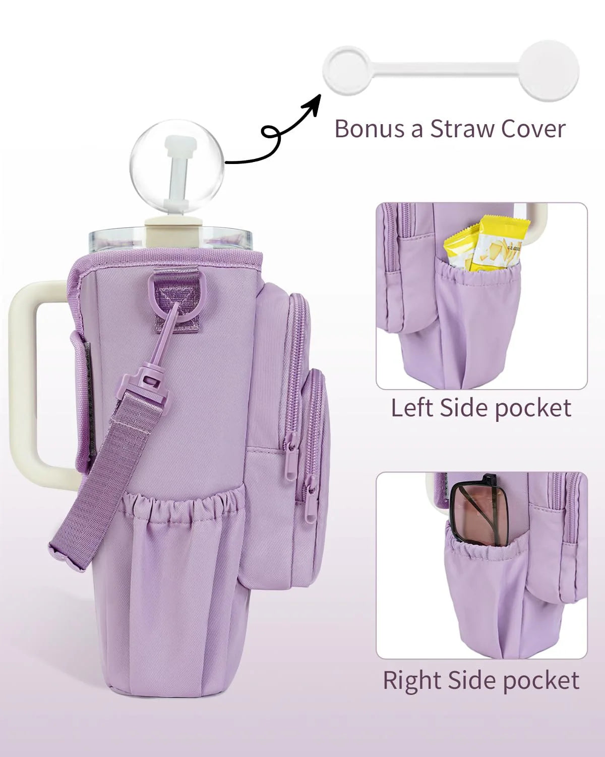 Verstellbare Umhängetasche mit Thermosbecherhalter für 40 oz
