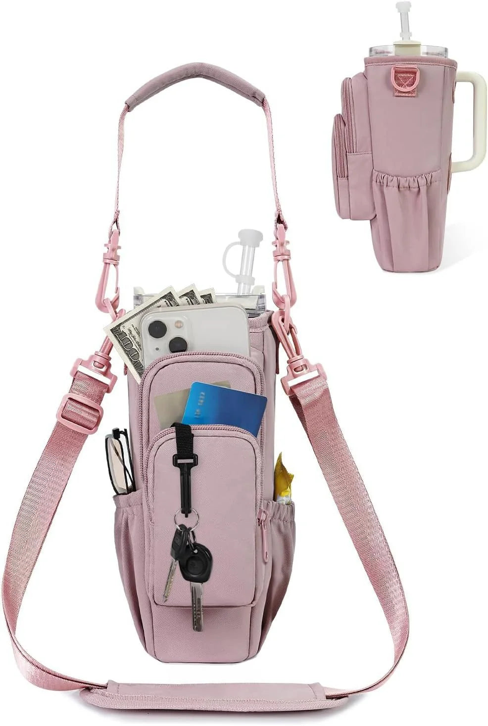 Verstellbare Umhängetasche mit Thermosbecherhalter für 40 oz