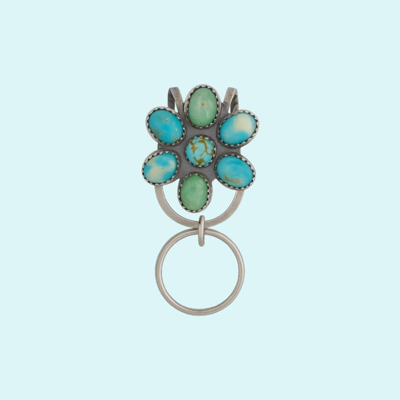 🌼 Türkisfarbener Blumen-Taschenclip-Schlüsselanhänger