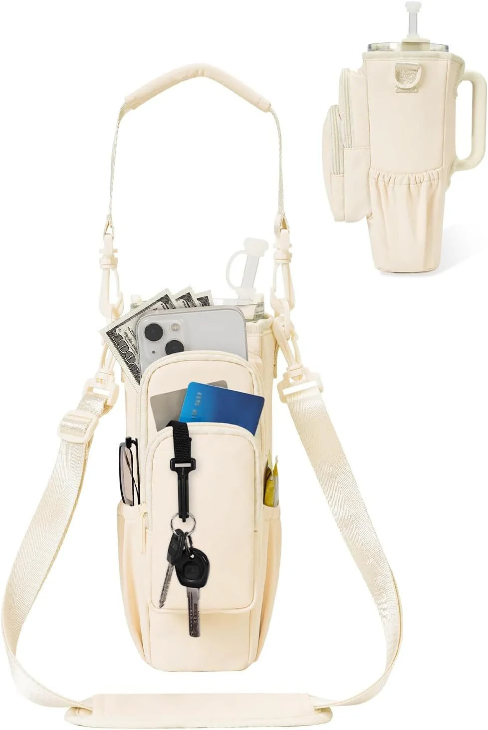 Verstellbare Umhängetasche mit Thermosbecherhalter für 40 oz