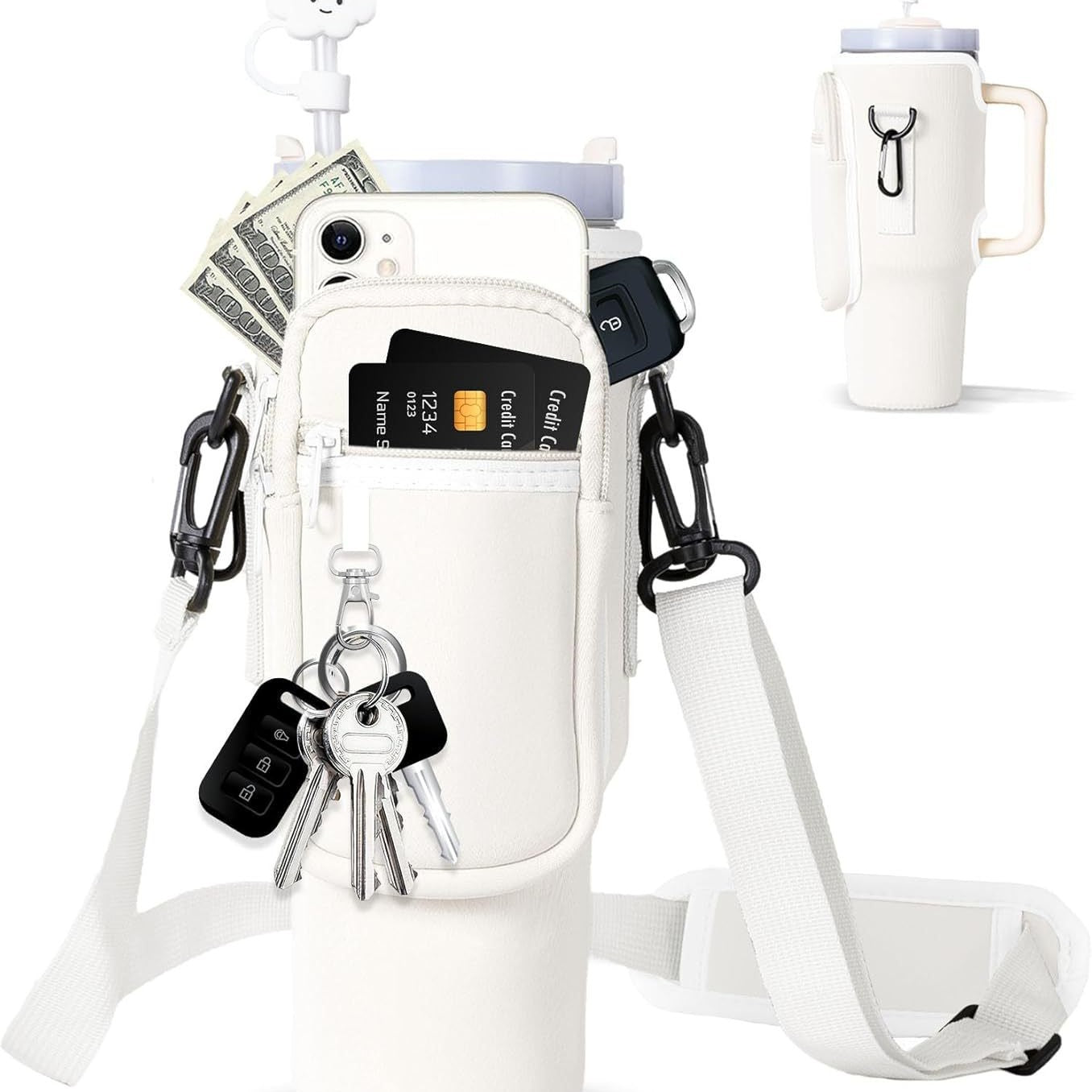 Verstellbare Umhängetasche mit Thermosbecherhalter für 40 oz