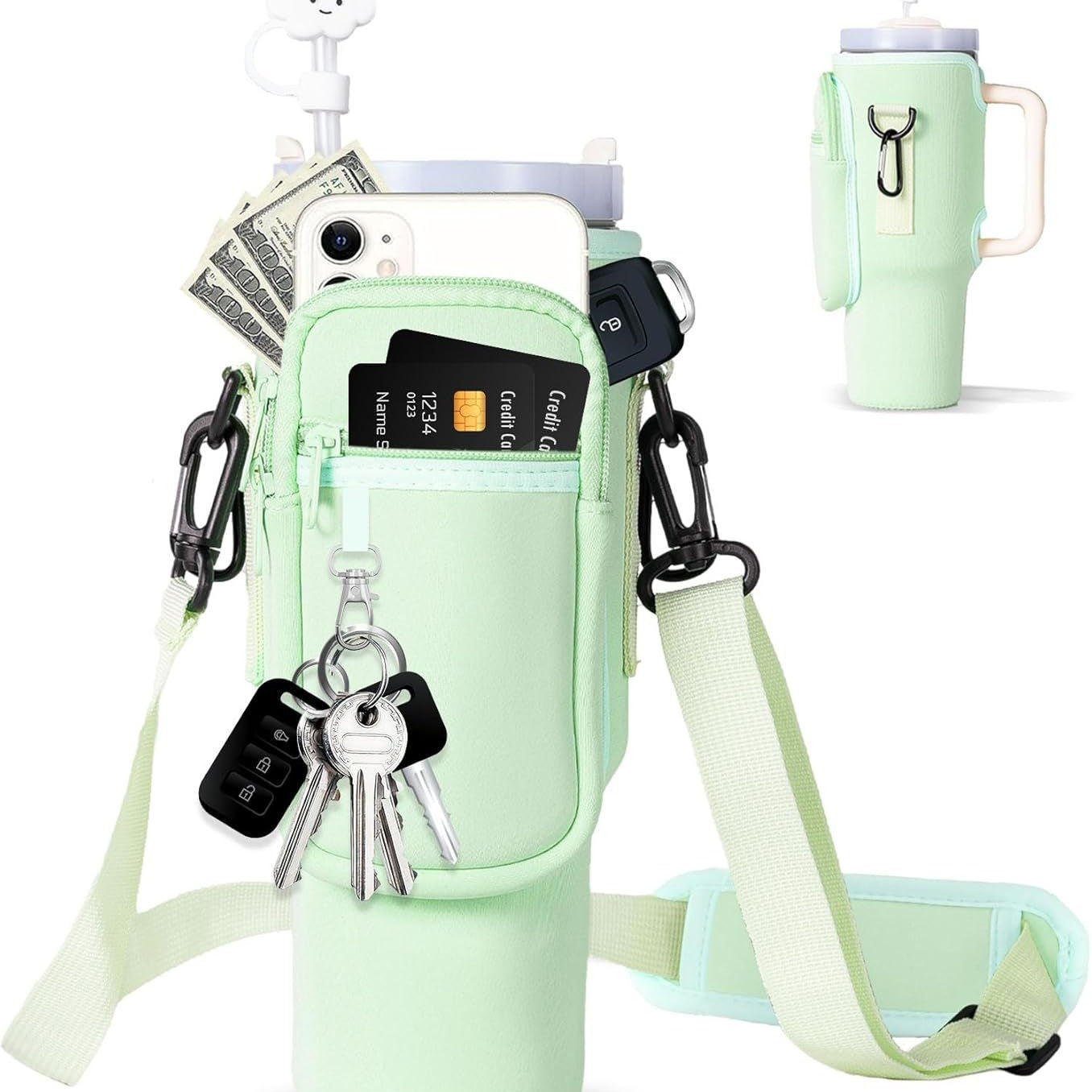 Verstellbare Umhängetasche mit Thermosbecherhalter für 40 oz