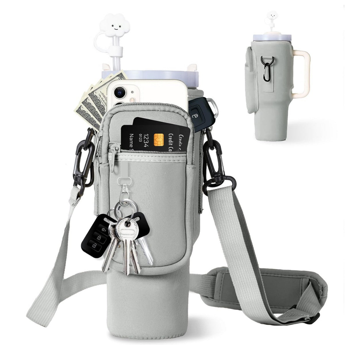 Verstellbare Umhängetasche mit Thermosbecherhalter für 40 oz