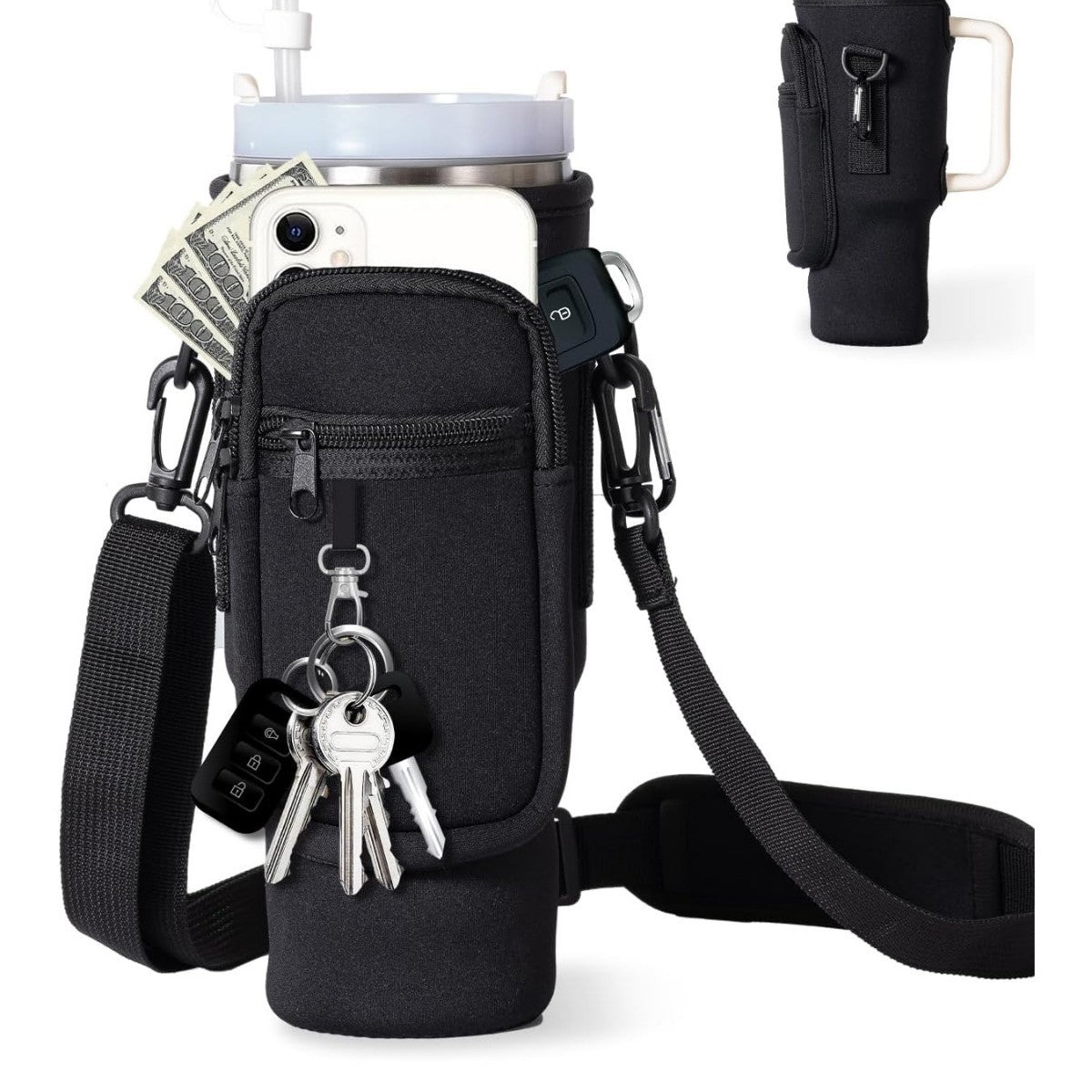 Verstellbare Umhängetasche mit Thermosbecherhalter für 40 oz