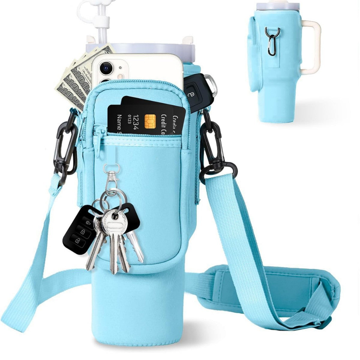 Verstellbare Umhängetasche mit Thermosbecherhalter für 40 oz