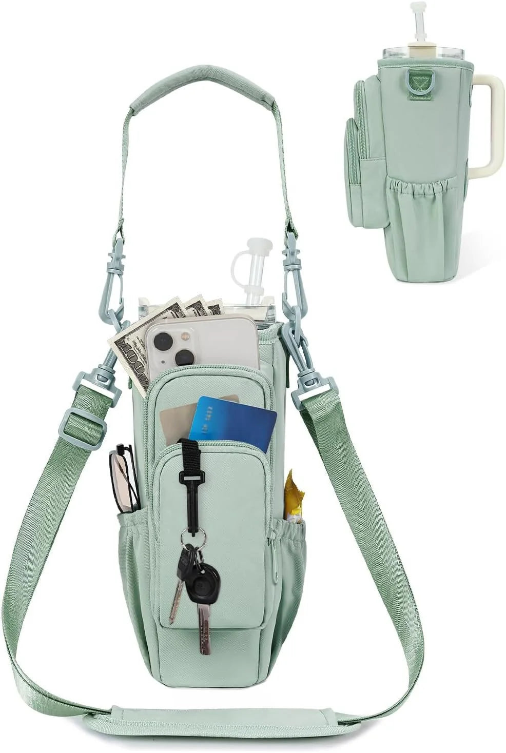 Verstellbare Umhängetasche mit Thermosbecherhalter für 40 oz