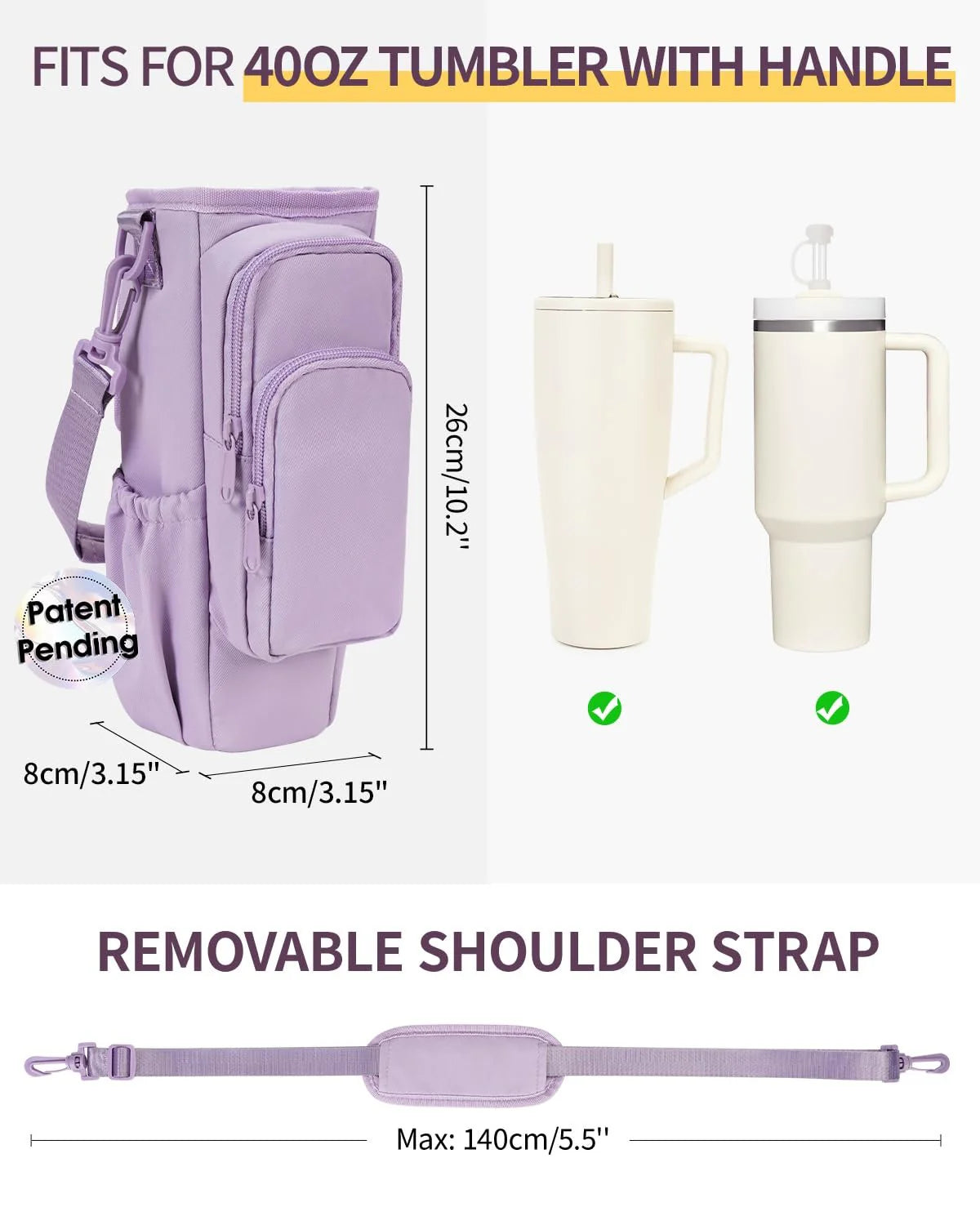Verstellbare Umhängetasche mit Thermosbecherhalter für 40 oz