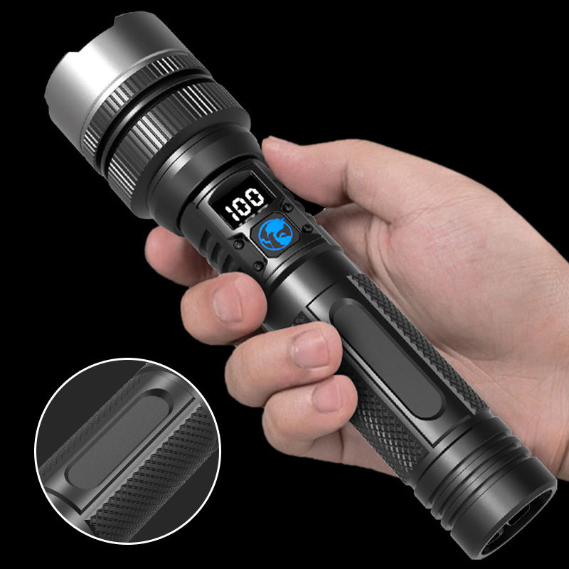 Weiße Laser-Taschenlampe mit Zoom, Powerbank und Digitalanzeige