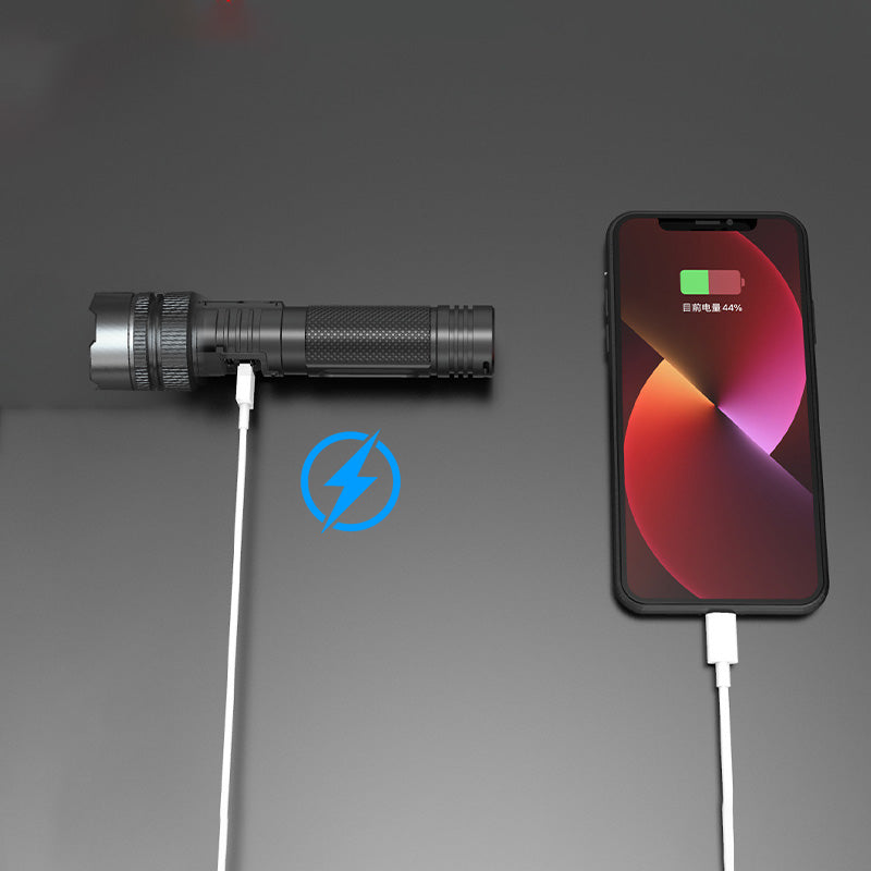 Weiße Laser-Taschenlampe mit Zoom, Powerbank und Digitalanzeige