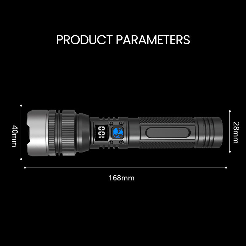 Weiße Laser-Taschenlampe mit Zoom, Powerbank und Digitalanzeige
