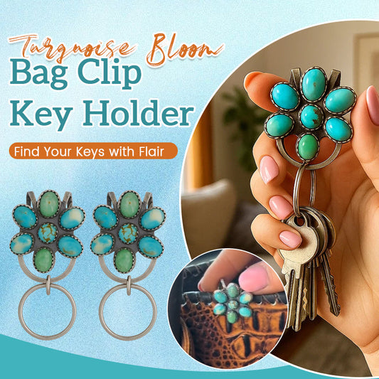🌼 Türkisfarbener Blumen-Taschenclip-Schlüsselanhänger