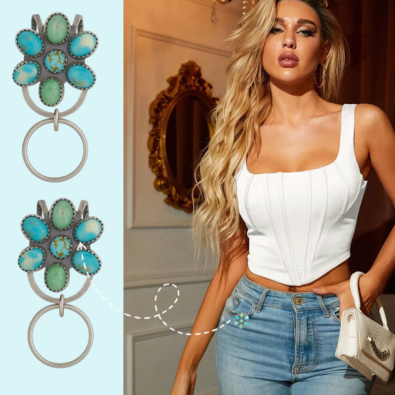 🌼 Türkisfarbener Blumen-Taschenclip-Schlüsselanhänger