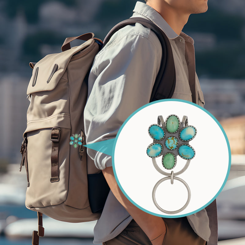 🌼 Türkisfarbener Blumen-Taschenclip-Schlüsselanhänger