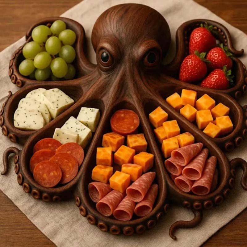 Rustikale Charcuterie-Platte mit Tintenfisch