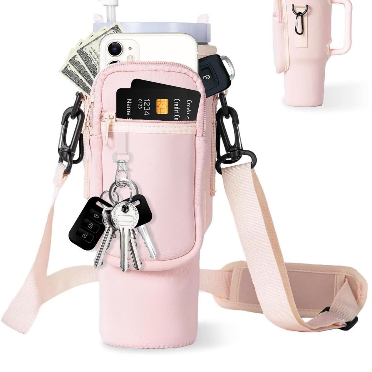 Verstellbare Umhängetasche mit Thermosbecherhalter für 40 oz